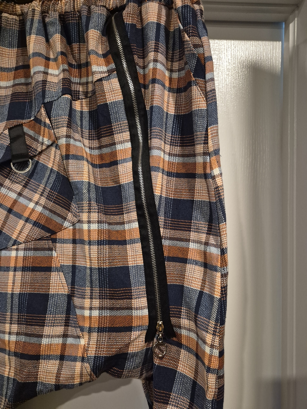 Womens Plaid Drop-Crotch Pants in Navy & Orange - Picture 4 of 5